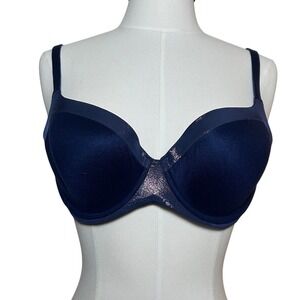 NWT Victoria's Secret Navy Blue Shine Strappy Push Up Plunge Lined Demi Bra 36C